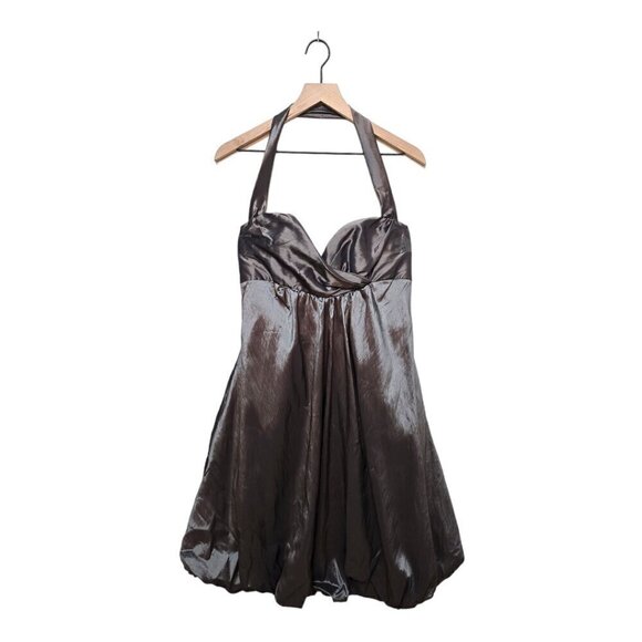 JLM NWT Couture Silver Sweetheart Halter Neck Bubble Hem Formal Dress Sz 12 - Picture 1 of 12